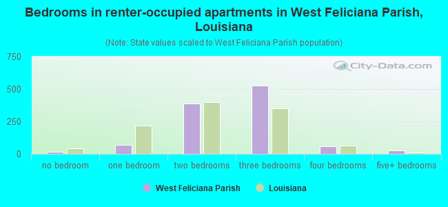 Bedrooms in renter-occupied apartments in West Feliciana Parish, Louisiana