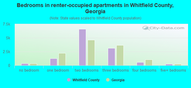 Bedrooms in renter-occupied apartments in Whitfield County, Georgia