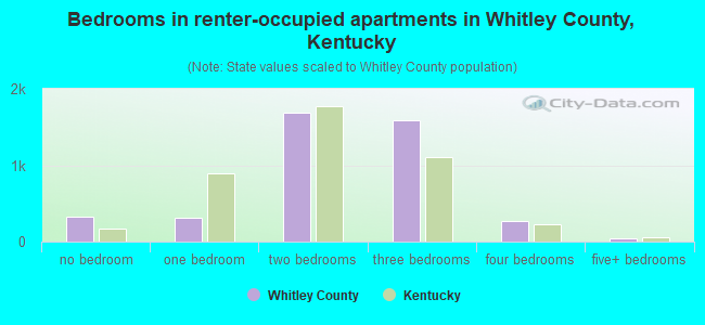 Bedrooms in renter-occupied apartments in Whitley County, Kentucky