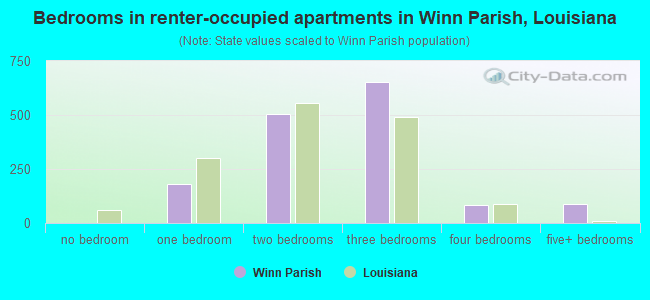 Bedrooms in renter-occupied apartments in Winn Parish, Louisiana