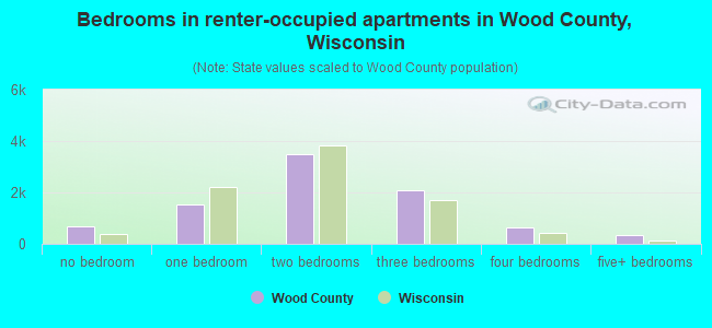 Bedrooms in renter-occupied apartments in Wood County, Wisconsin