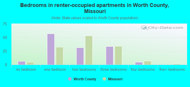 Bedrooms in renter-occupied apartments in Worth County, Missouri