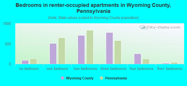 Bedrooms in renter-occupied apartments in Wyoming County, Pennsylvania