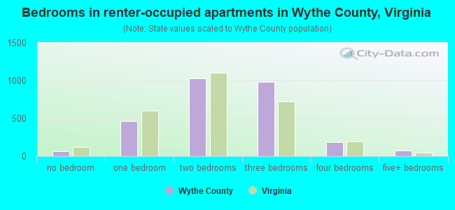 Bedrooms in renter-occupied apartments in Wythe County, Virginia