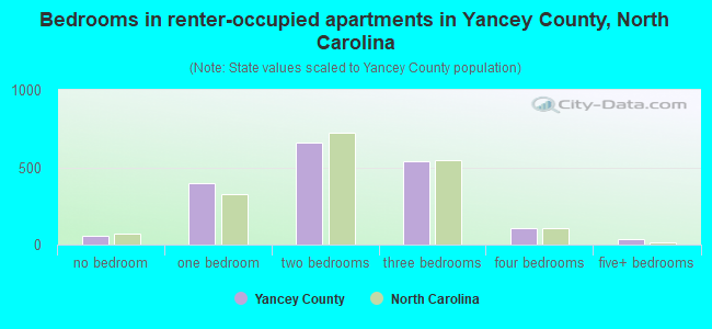 Bedrooms in renter-occupied apartments in Yancey County, North Carolina