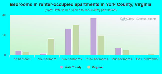 Bedrooms in renter-occupied apartments in York County, Virginia