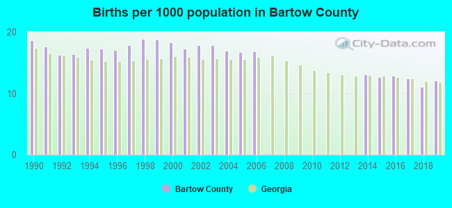 Births per 1000 population in Bartow County