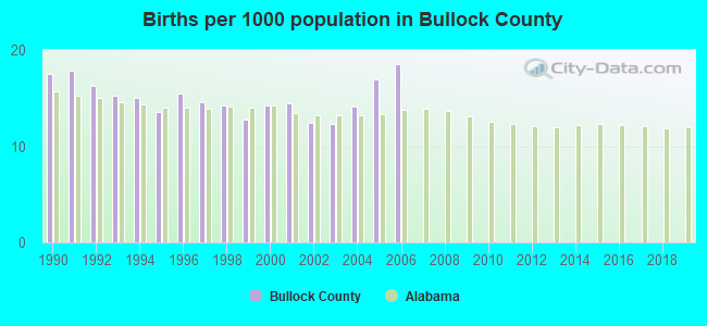 Births per 1000 population in Bullock County