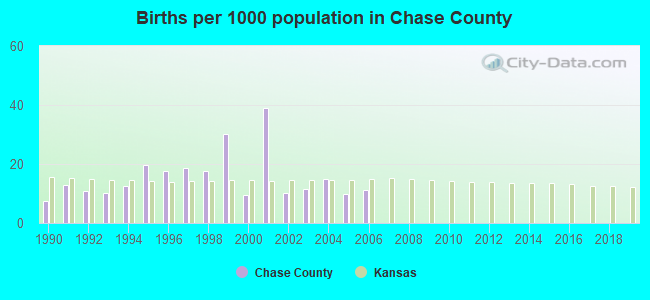 Births per 1000 population in Chase County