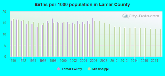 Births per 1000 population in Lamar County