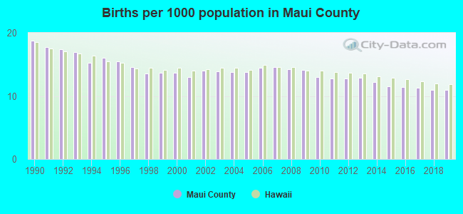 Births per 1000 population in Maui County