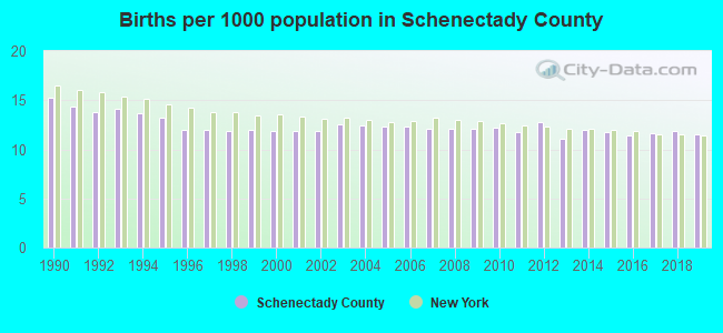 Births per 1000 population in Schenectady County
