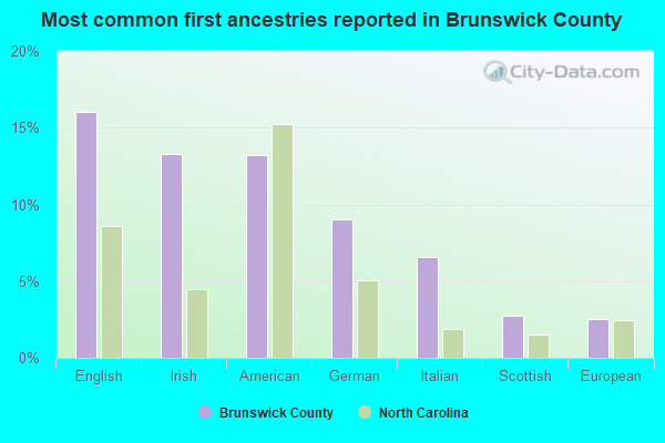 Most common first ancestries reported in Brunswick County