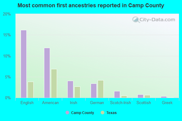 Most common first ancestries reported in Camp County