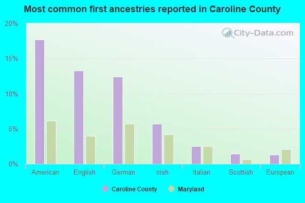 Most common first ancestries reported in Caroline County