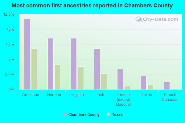 Most common first ancestries reported in Chambers County