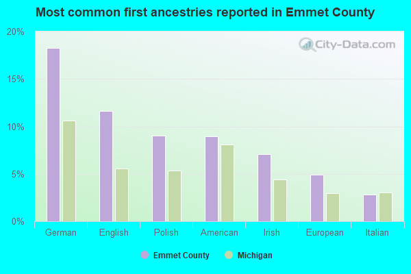 Most common first ancestries reported in Emmet County