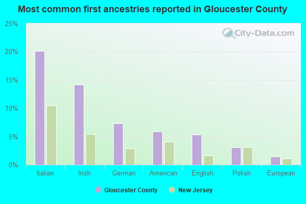 Most common first ancestries reported in Gloucester County