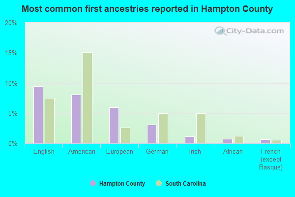 Most common first ancestries reported in Hampton County