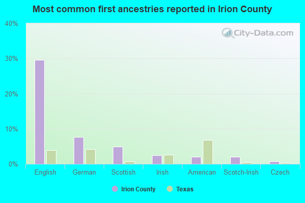 Most common first ancestries reported in Irion County