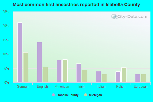 Most common first ancestries reported in Isabella County