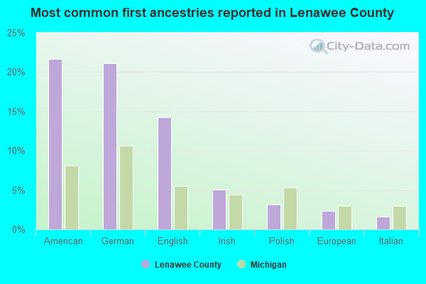 Most common first ancestries reported in Lenawee County