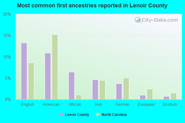 Most common first ancestries reported in Lenoir County