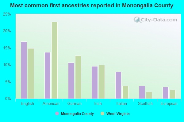 Most common first ancestries reported in Monongalia County