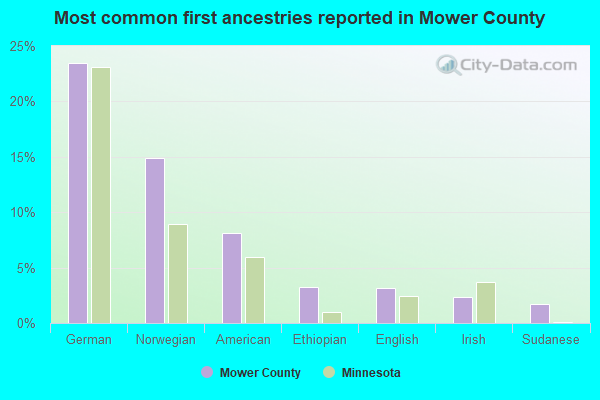 Most common first ancestries reported in Mower County