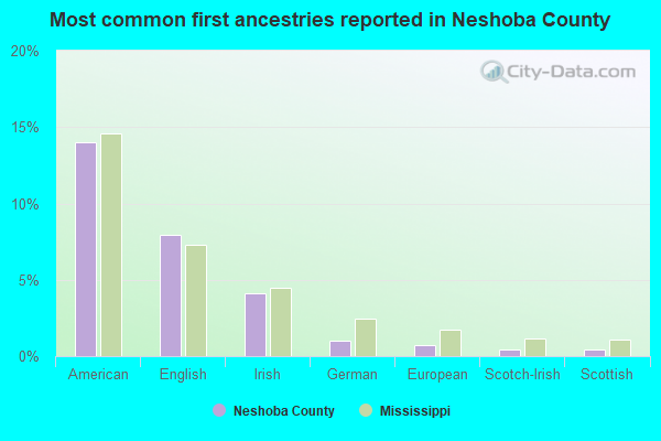Most common first ancestries reported in Neshoba County