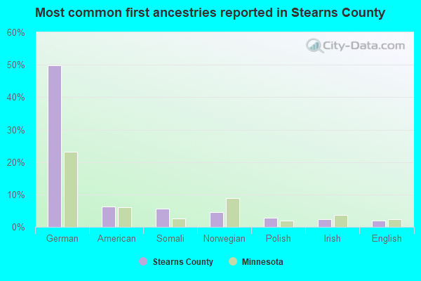 Most common first ancestries reported in Stearns County
