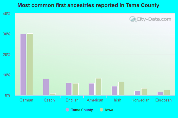 Most common first ancestries reported in Tama County