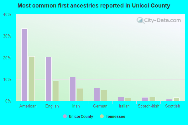 Most common first ancestries reported in Unicoi County