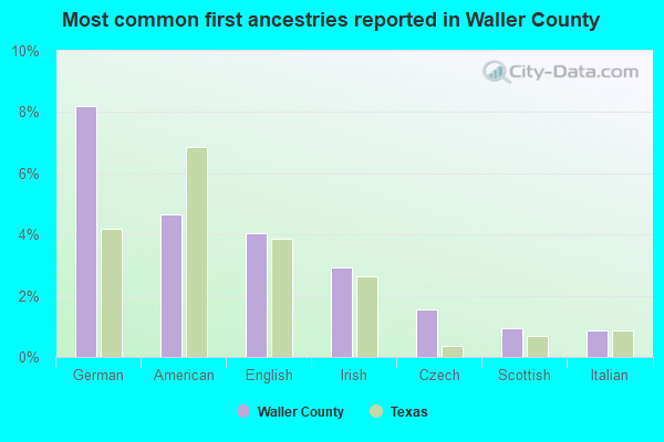Most common first ancestries reported in Waller County