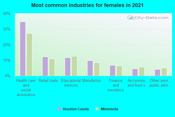 Most common industries for females in 2022