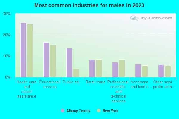 Most common industries for males in 2021