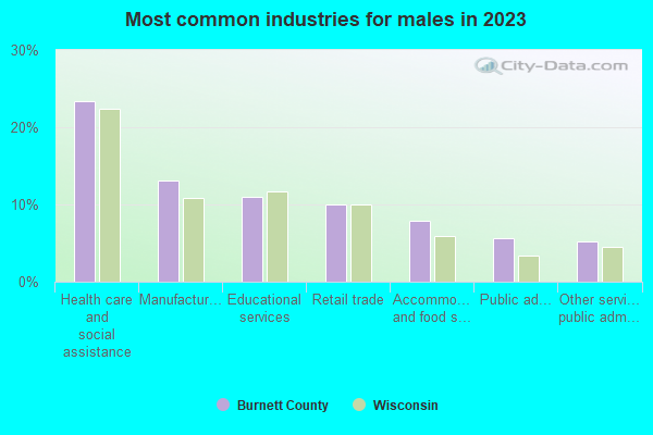 Most common industries for males in 2019