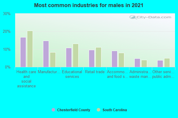 Most common industries for males in 2022