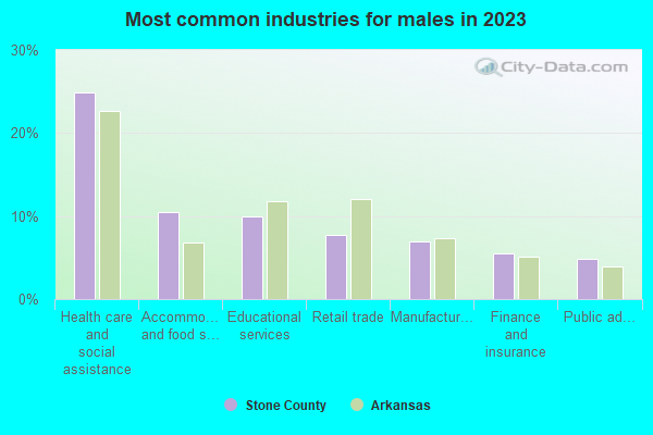 Most common industries for males in 2019
