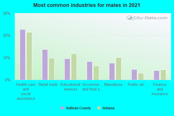 Most common industries for males in 2022