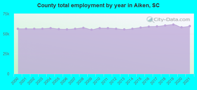 County total employment by year in Aiken, SC