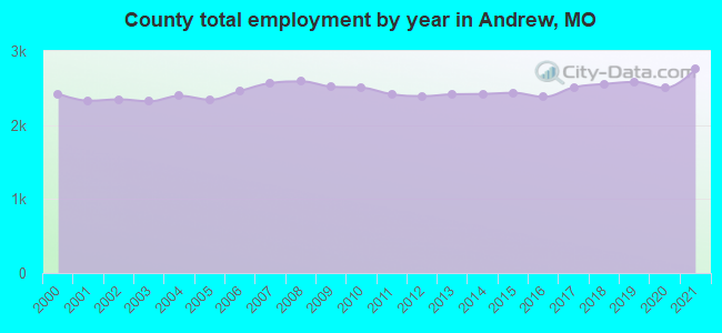 County total employment by year in Andrew, MO