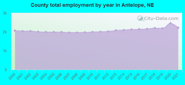 County total employment by year in Antelope, NE