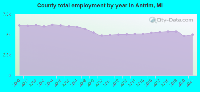 County total employment by year in Antrim, MI
