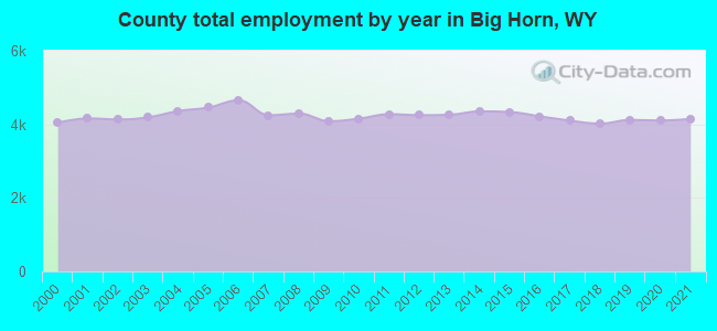 County total employment by year in Big Horn, WY