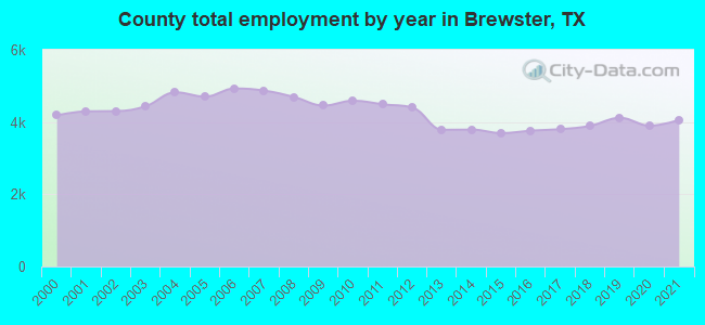 County total employment by year in Brewster, TX