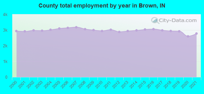 County total employment by year in Brown, IN