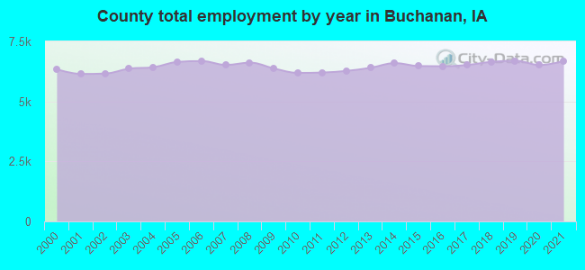 County total employment by year in Buchanan, IA