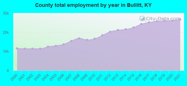 County total employment by year in Bullitt, KY