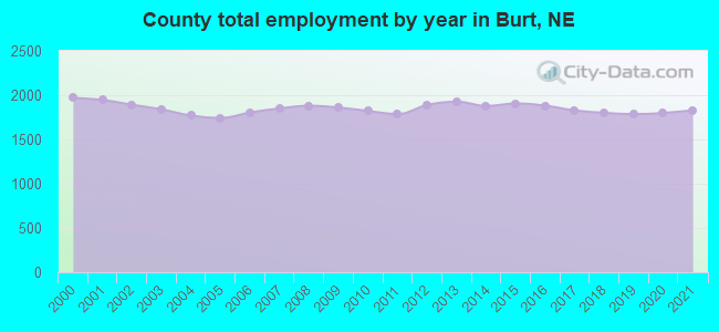 County total employment by year in Burt, NE